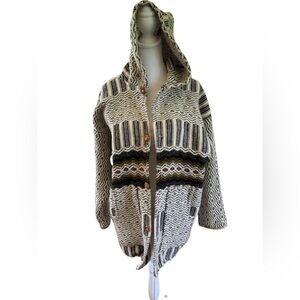 Vintage Ecuador Hooded Knit Cardigan/Sweater with native Eagle on back EUC
